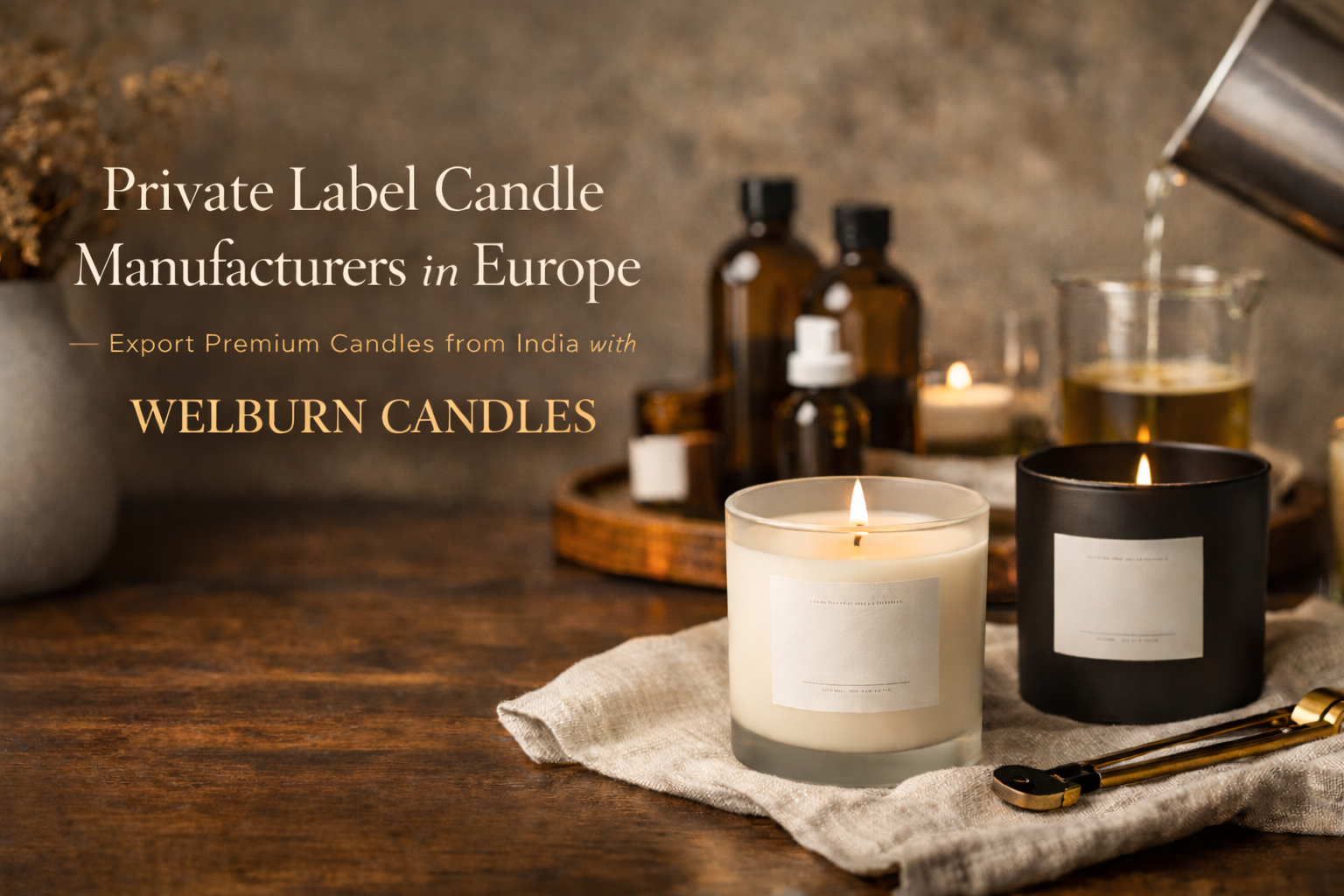 Private label candle manufacturing by Welburn Candles – premium custom candles exported from India to Europe