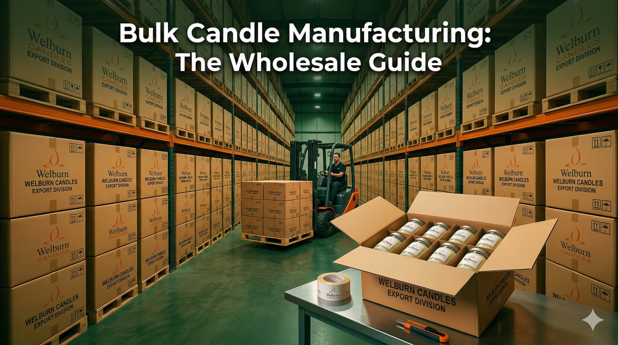 Bulk candle manufacturing and wholesale export operations at Welburn Candles production facility