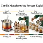 Step-by-step candle manufacturing process from wax to finished product — Welburn Candles production facility