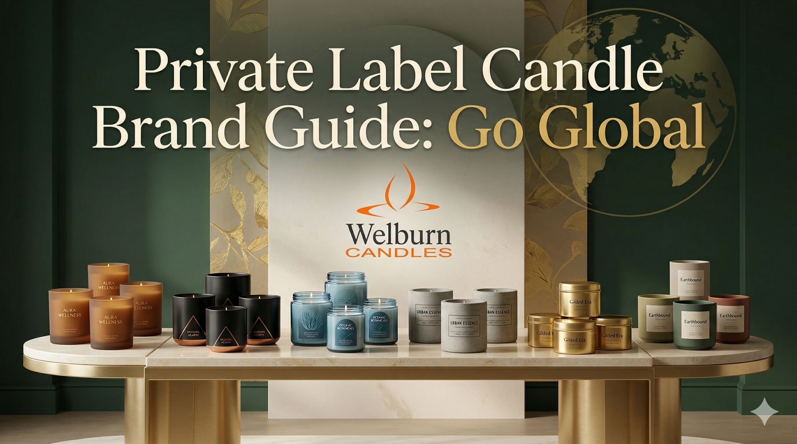 Private label candle brand development at Welburn Candles — multiple brand collections for global retail markets