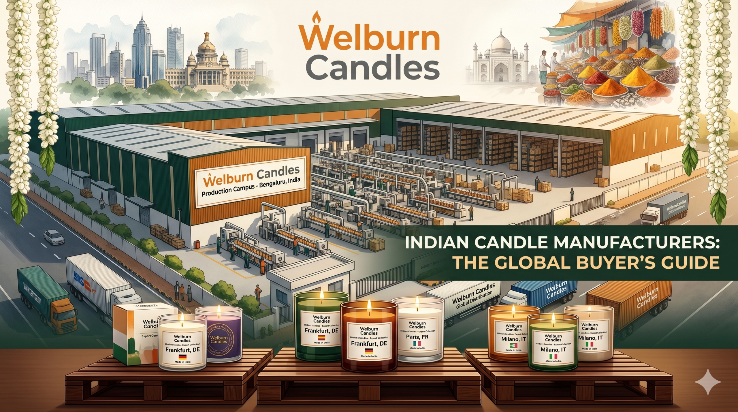 Indian candle manufacturer Welburn Candles — premium production facility in Bangalore exporting to Europe, USA, and Middle East
