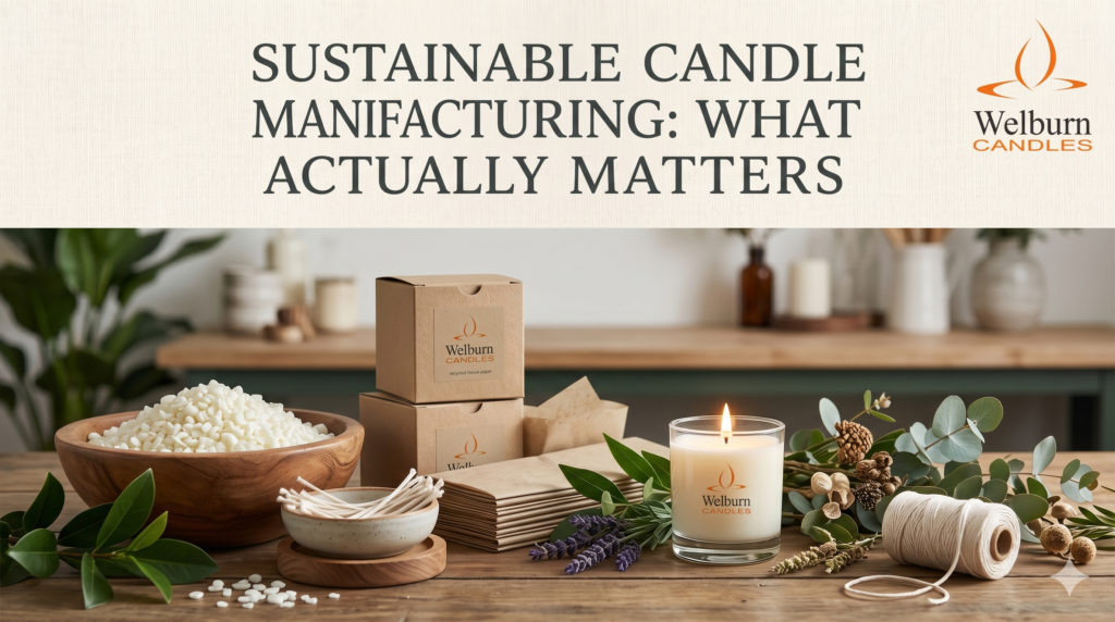 Sustainable candle manufacturing at Welburn Candles — natural wax, eco packaging, and ethical production practices