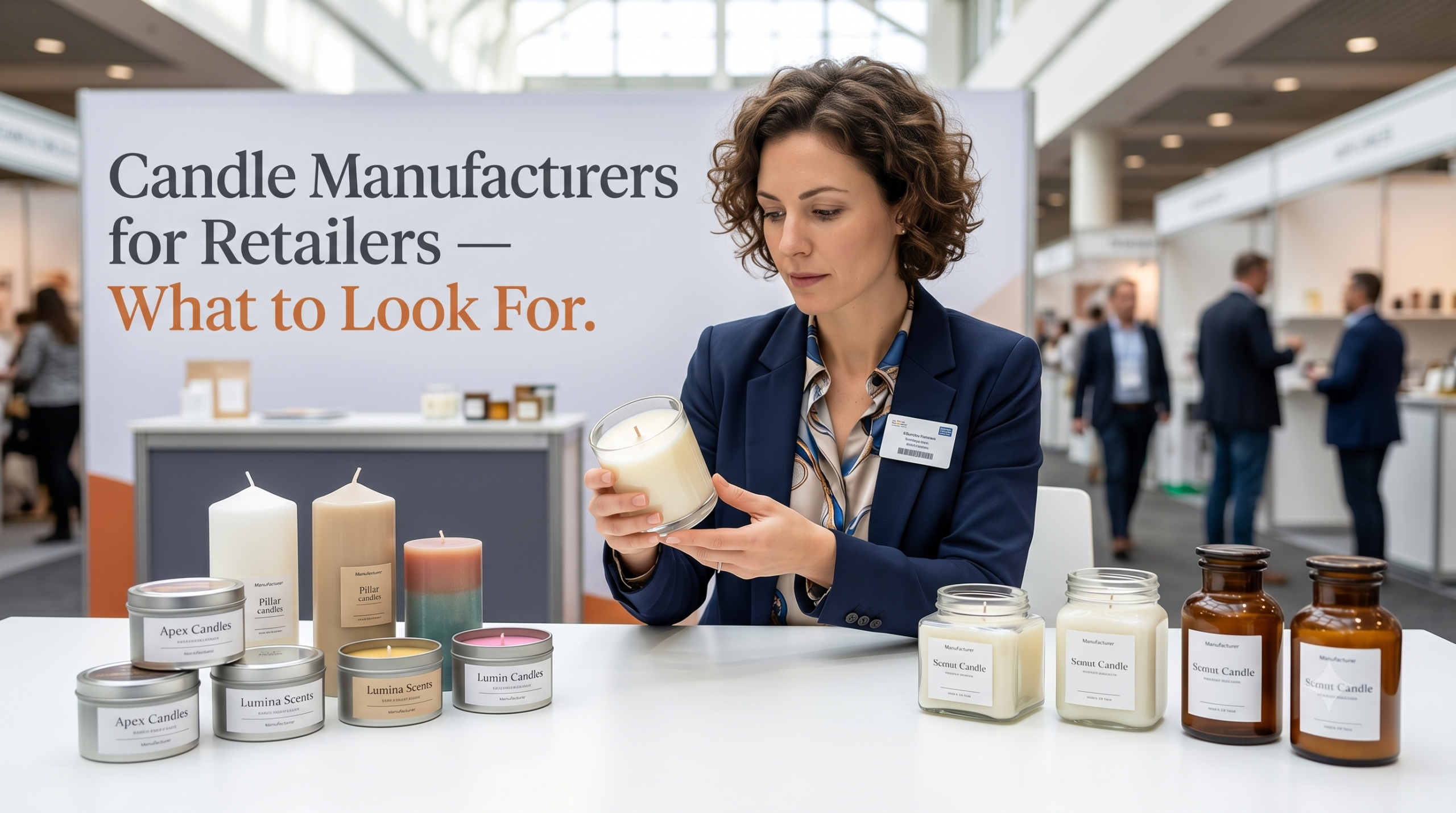 Candle manufacturers for US and EU retailers — trade show buyer inspecting candle samples — Welburn Candles India