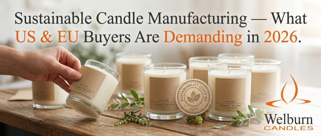 Sustainable candle manufacturing 2026 — eco-certified natural soy candles with FSC packaging — Welburn Candles India