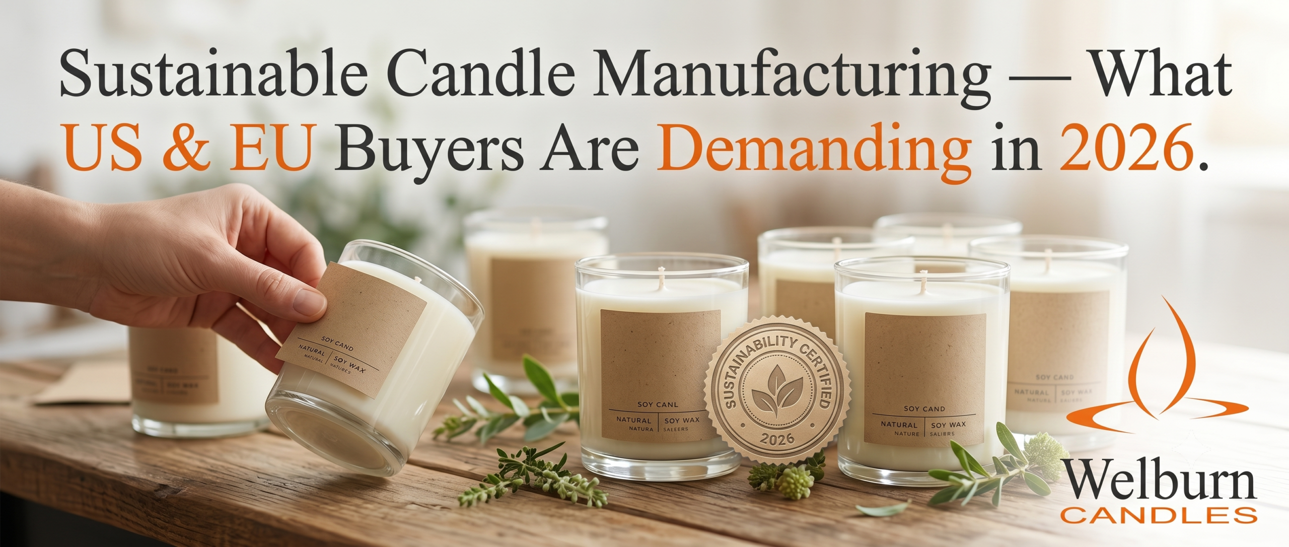 Sustainable candle manufacturing 2026 — eco-certified natural soy candles with FSC packaging — Welburn Candles India