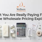 Candle wholesale pricing components — wax fragrance glass jar label shipping box on clean surface — Welburn Candles India