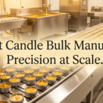 Tealight candle bulk manufacture production floor with rows of aluminium cups — Welburn Candles India