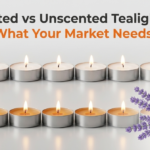 Scented vs unscented tealight candles burning side by side — manufacturing and compliance comparison — Welburn Candles