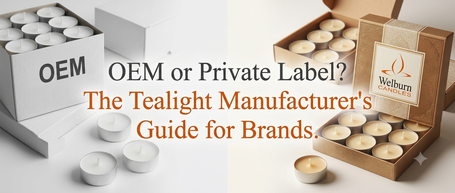 OEM vs private label tealight candle manufacturer comparison — branded retail box vs plain packaging — Welburn Candles India