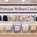 Branded candles displayed on a UK retail shelf
