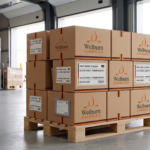 Export-ready jar candles palletised for shipment to the German market