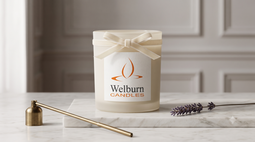 Elegant private label candle styled for the French retail market