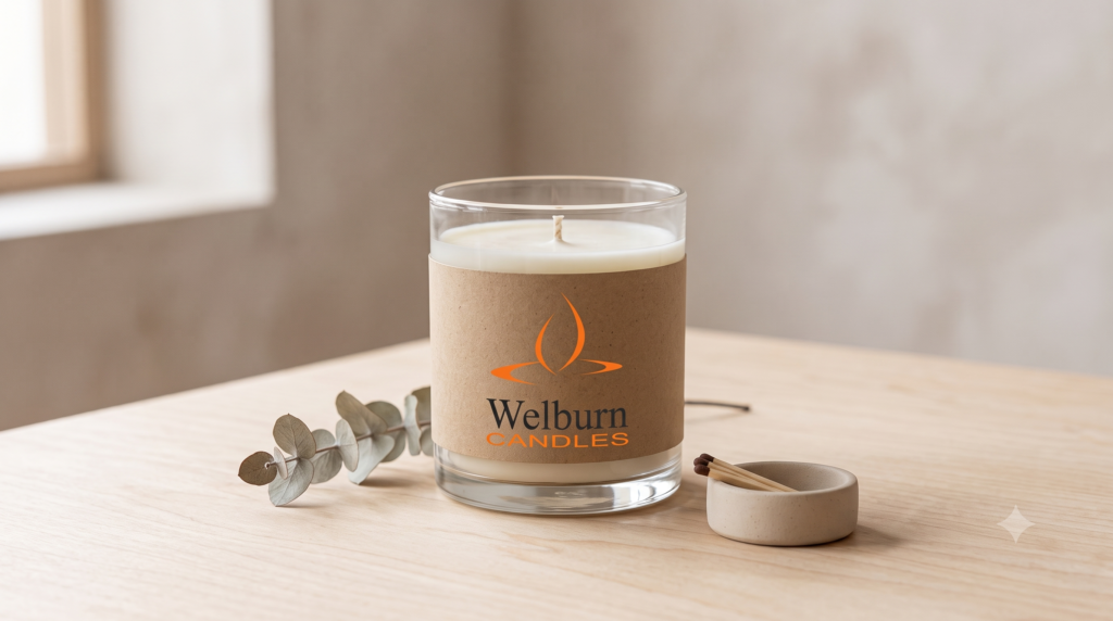 Sustainably packaged private label candle styled for the Netherlands retail market