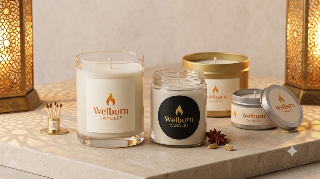 Private label candle manufacturer supplying custom-labeled candles for UAE and Saudi retail